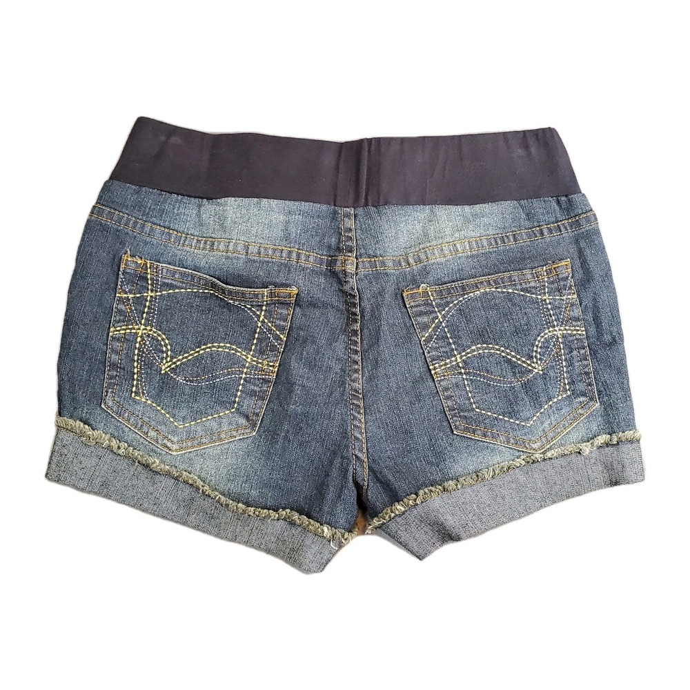 Planet Motherhood Pull On Blue Jean Denim METERNITY Shorts‎ Womens M Below Belly